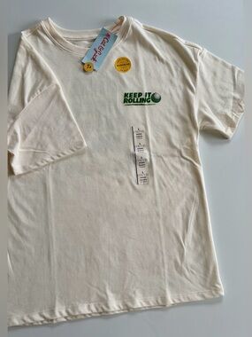 Cat & Jack Cream Short Sleeve Tee with Green "Keep It Rolling" Graphic